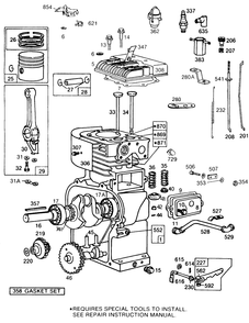 Cylinder,cylinder Hd,piston Diagram and Parts List for 131232-0256-XX  Briggs and Stratton Engine